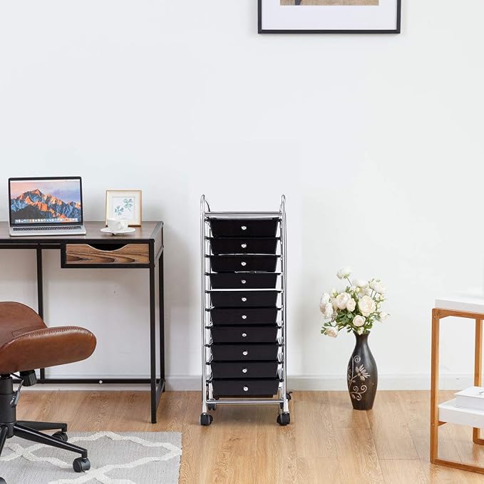 Giantex 10 Drawer Rolling Storage Cart Scrapbook Paper Office School Organizer (Black) - Image 5