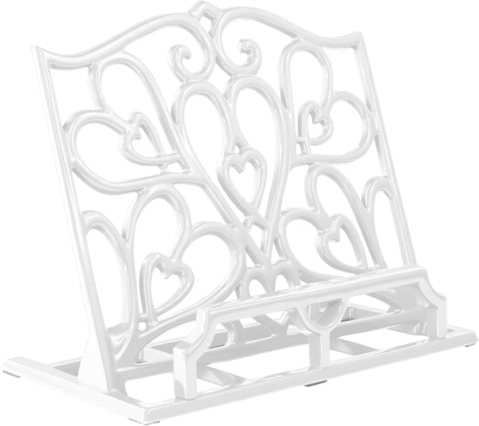 JOGREFUL Cast Iron Cookbook Stand, Kitchen Recipe Holder Love Heart White | Heavy-Duty Book Vintage Holder, Reading Rest Holder for Easel/Counter/Books/Magazine/iPad/Bible by JOGREFUL