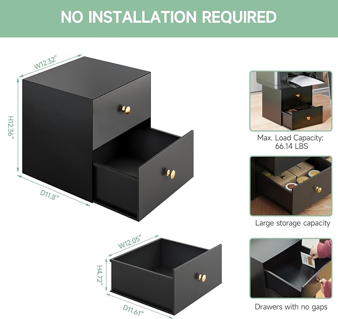IRONMIX Metal Desktop Organizer with Drawers, Black Countertop Organizer with 2 Drawers, Desk Top A4 Filing Document Storage Organizer for Office Home, Vanity, Kitchen, Garage, No Assembly Required - Image 2