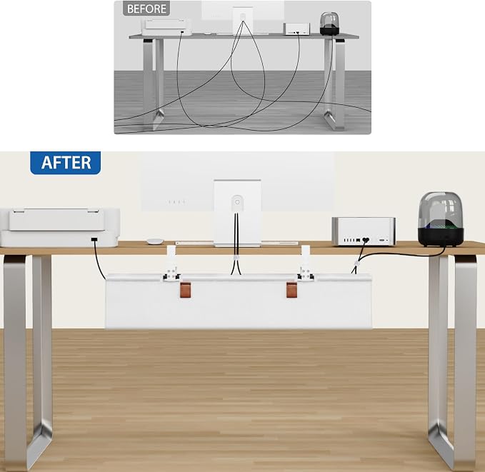 Zilink Under Desk Cable Management 30" No Drill Desk Cable Management Tray Clamp/Screw Mount Cable Tray Sturdy Waterproof Fabric Cord Organizer for Office, Home, White - Image 6