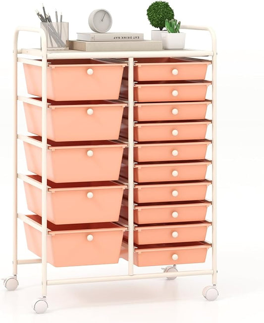 Giantex 15 Drawers Rolling Cart, Classroom Organizers, Storage Cart with Wheels, for Teacher Office Home School Supplies Tool Craft Art Paper by Giantex