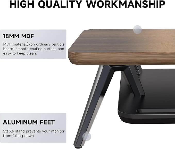 Fenge 42.5-Inch Monitor Stand Riser with Laptop, Phone & Headphone Holders | 10° Adjustable Laptop Holder, 2-Tier Storage, Dual Monitor or Monitor-Laptop Setup, Ideal for Multitasking, Gaming, Streaming - Image 4