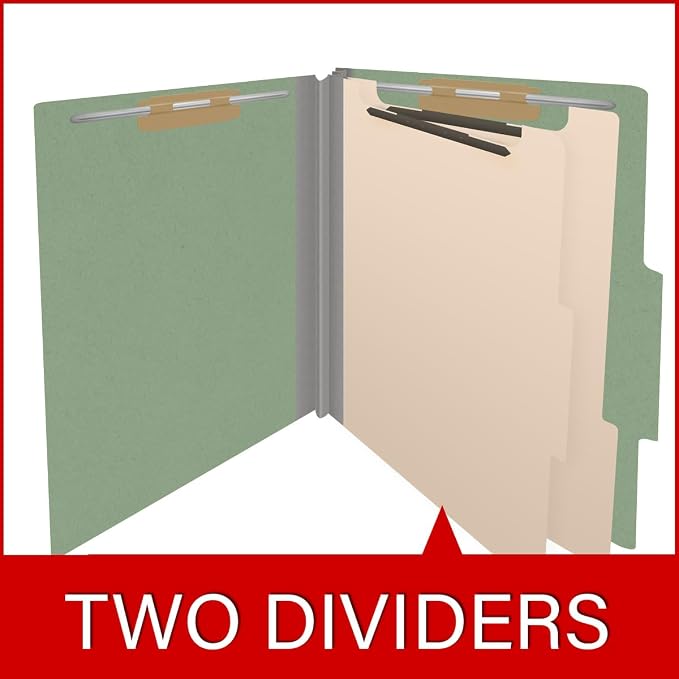 25 Pt. Pressboard Classification Folders, 2/5 Cut ROC Top Tab, Letter Size, 2 Dividers, Green (Box of 10) - Image 8