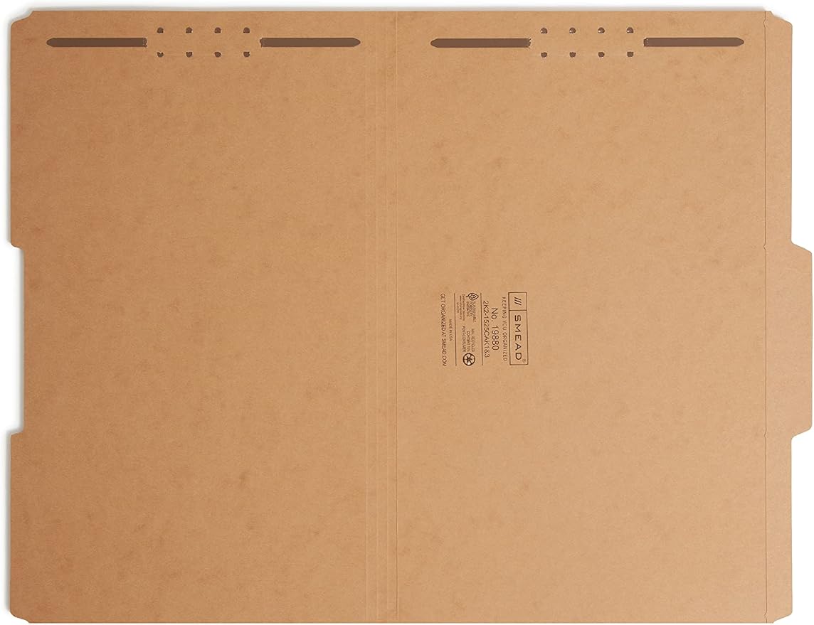 Smead Fastener File Folder, 2 Fasteners, Reinforced 2/5-Cut Tab Right of Center Position, Guide Height, Legal Size, Kraft, 50 per Box (19880) - Image 2