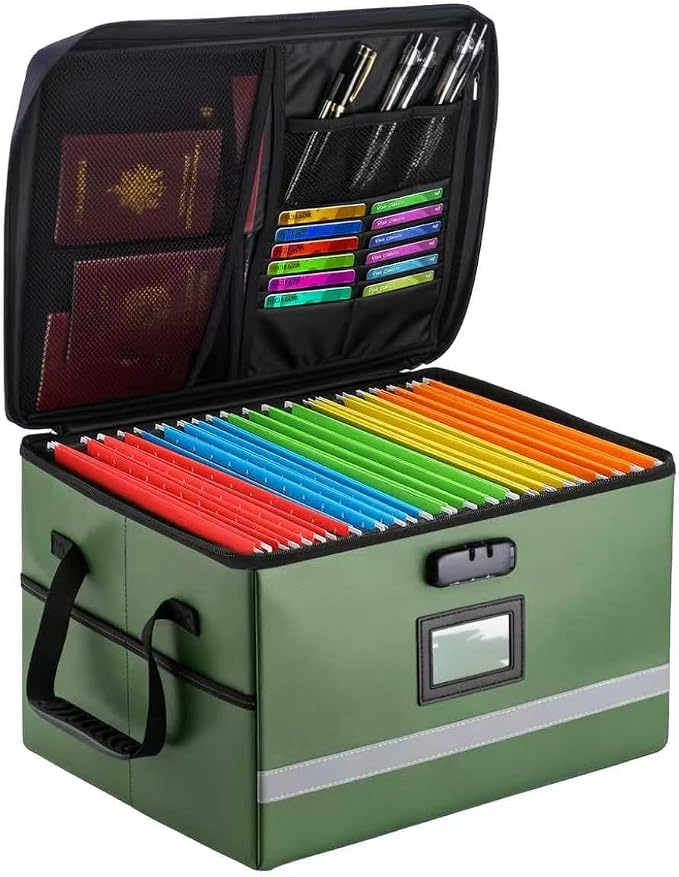 EXLIFBAG File Organizer, Fireproof File Box with Lids, Important Document Organizer Box with Lock, Portable File Folder Organizer with Handle by EXLIFBAG