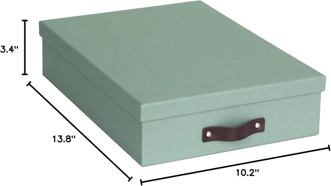 Bigso Oskar Canvas Fiberboard Document Letter Box for Important Paperwork A4 or Letter Size - Durable Keepsake Box with Lid and Leather Handle - 3.3in x 10.2in x 13.8in - Soft Teal - Image 8