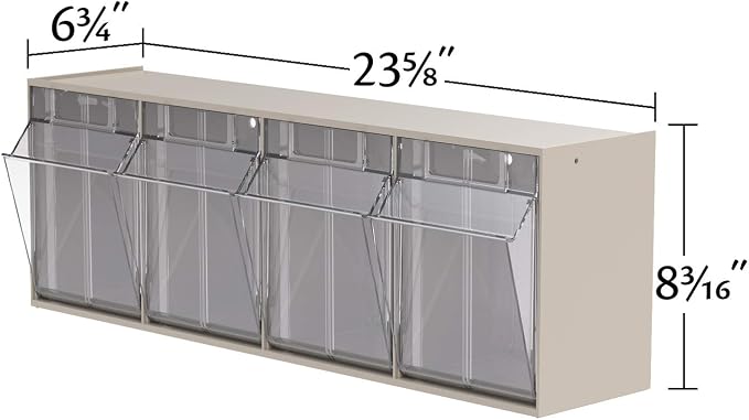 Akro-Mils TiltView Plastic Storage Cabinet with 4 Tilt Out Bins, Horizontal Plastic Parts Organizer, Teacher Toolbox, and Office Supply Organizer, 23-5/8" W x 8-3/16" H x 6-3/4" D, Mocha Raspberry - Image 3