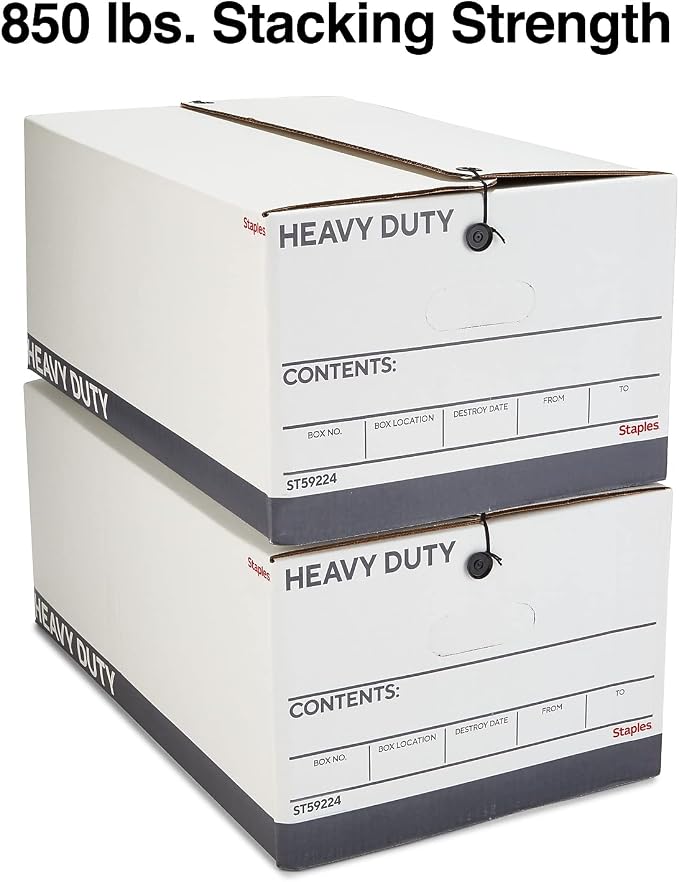 STAPLES Heavy Duty File Box, String and Button Lid, Legal, White/Gray, 4/Pack (TR59224) - Image 4