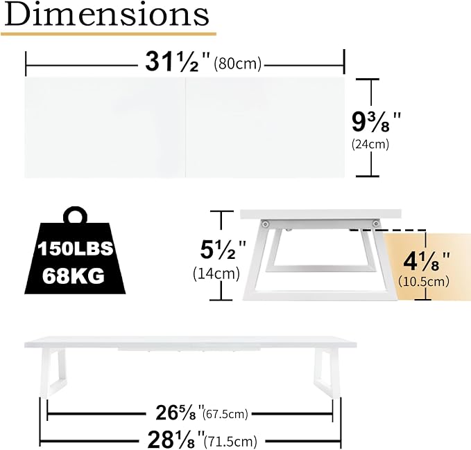 TEAMIX White Dual Monitor Stand Riser, 31.5 inch Long Stand, Desk Organizer | For Computer, Laptop, PC, Printer, Wood & Steel TV Stand, Holds 150lbs, Keyboard & PS5 Storage, For Home Office & Gaming - Image 4