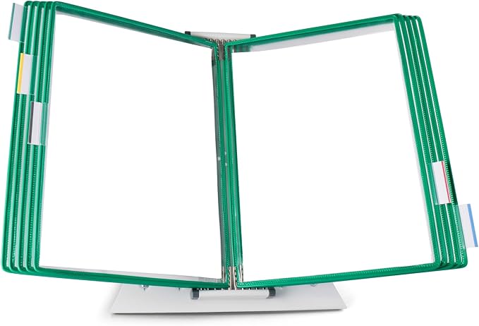 Tarifold Desktop Reference Display System, 10 Pockets, Expandable, Green | 10 Double-Sided PVC Pockets, Holds 20 Letter-Size Sheets, Sturdy Metal Base, Quick-Find Indexing, Quick and Easy to Assemble by TARIFOLD