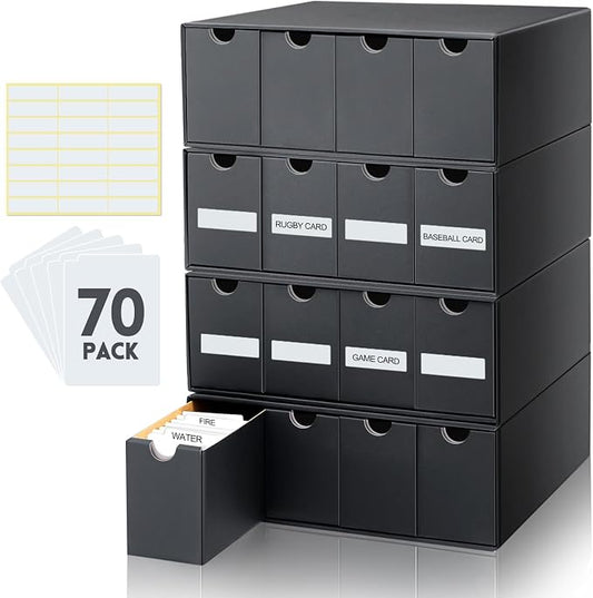 Cholemy Trading Card Storage Box Card Organizer 15000+ with 70 Cardboard Storage Divider, Label Sticker for Collection Compatible with Tcg, Sport Cards(4 Row, 4 in A Row,Black) by Cholemy