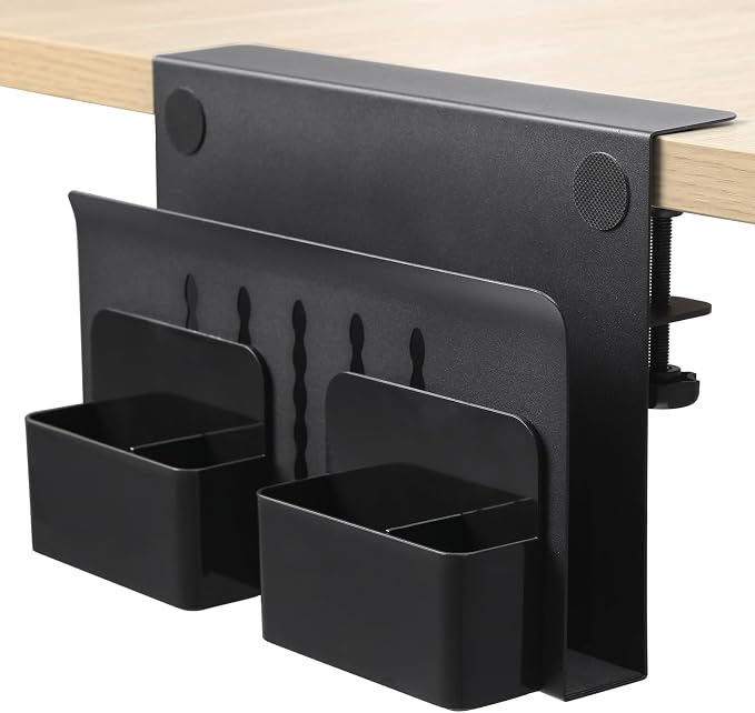 MAXECHO Desk Side Storage, Under Desk Laptop Mount, Table Side Hanging File Organizer, No Drill Clamp On Cable Management Tray, Laptop Holder with Magnetic Pen Holder for Office and Home, Load 22 Lbs by MAXECHO