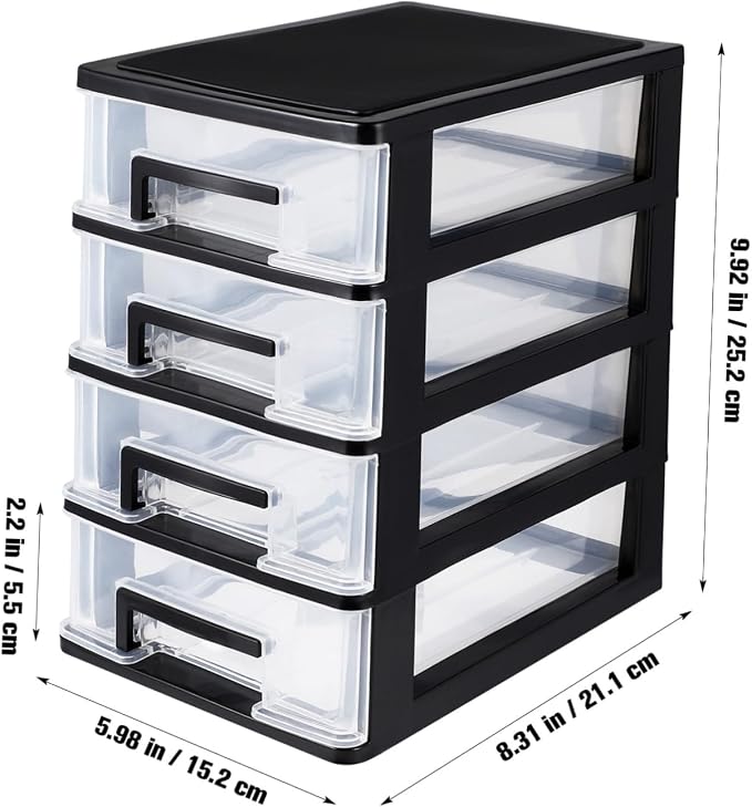 Angoily 4 Drawer Desk Organizer, Plastic Home Office Storage Organizer, Makeup Organizer Storage Station Cube, Cosmetics Jewelry Storage Box, 4 Drawer for Bathroom, Desk, Office (8.31x5.98x9.92 Inch) | Transparent Station Cube, Cosmetics Jewelry Storag... - Image 3