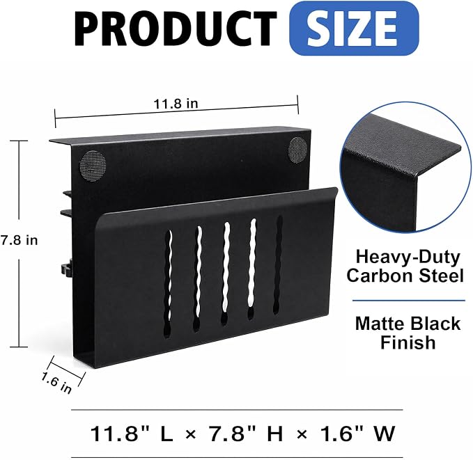 LUKETURE Desk Side Storage Laptop Holder No Drill Clamp On Organizer | Steel Side Desk Organizer, Clamp on Laptop Mount with Pen Holder, Hanging Storage for Home Office, Fits 0.3" to 2.8" - Image 7