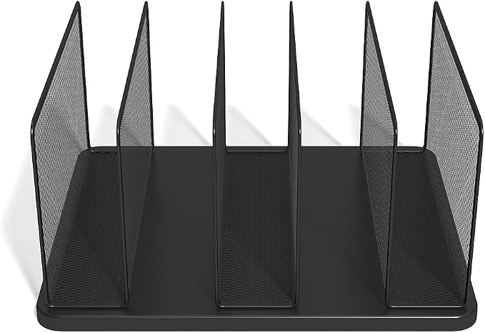TRU RED Wire Mesh File Organizer, 5‑Compartment, Matte Black, 2‑Pack – Vertical Desktop Sorter for Files, Folders & Mail - Image 3