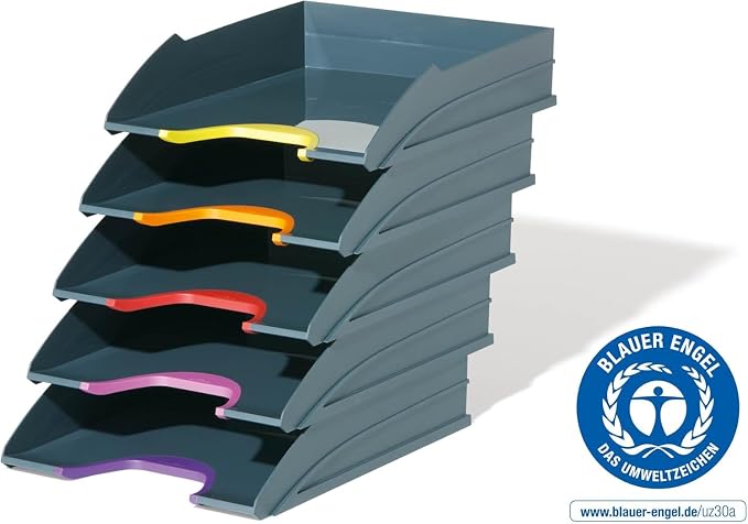 Durable VARICOLOR Gray Letter Tray - Set of 5 Stackable Color Coded Letter Trays - Letter Size Files - Perfect for Storing Documents and Paper Work - Image 4