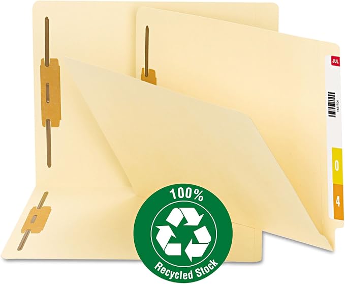 Smead 100% Recycled End Tab Fastener File Folder, Shelf-Master Reinforced Straight-Cut Tab, 2 Fasteners, Letter Size, Manila, 50 per Box (34160) - Image 2