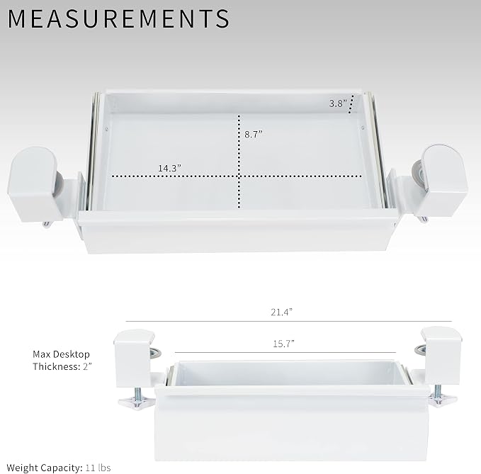 VIVO 16 inch Clamp-On Sliding Pull-out Drawer without Shell for Office Desk, Storage Organizer for Sit Stand Workstation, White, DESK-AC03C-W - Image 3
