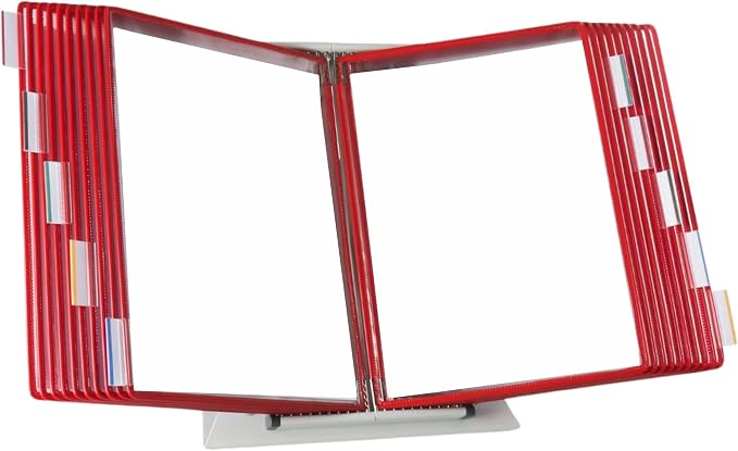 Tarifold Desktop Reference Display System, 20 Pockets, Expandable, Red | 20 Double-Sided PVC Pockets, Holds 40 Letter-Size Sheets, Sturdy Metal Base, Quick-Find Indexing, Quick and Easy to Assemble by TARIFOLD