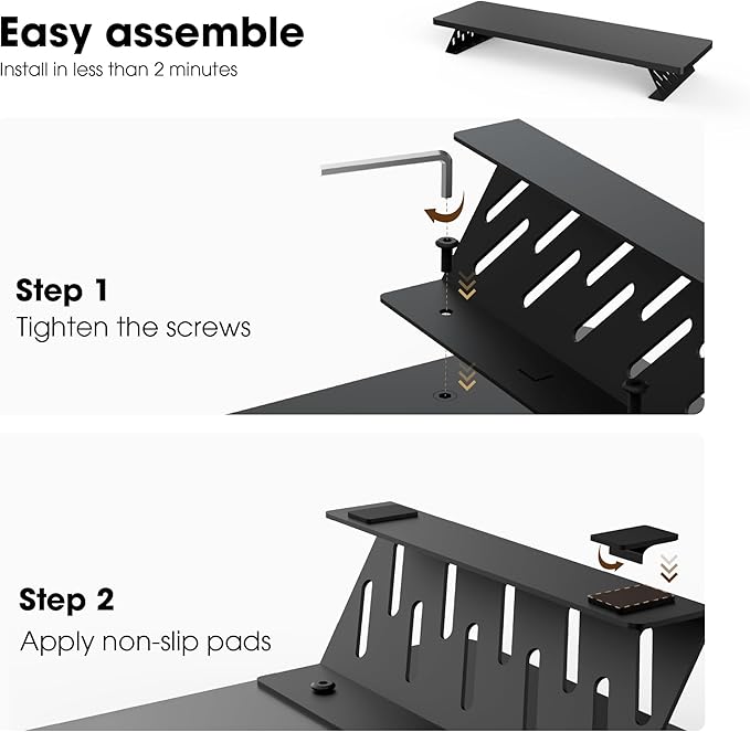Fenge Monitor Stand Riser, Wooden & Metal Desk Shelf Organizer, Black | 31.5in Computer Stand, Single Monitor Setup, for Compact Work Station, Multifunctional Monitor Shelf for Laptop, PC, Printer - Image 4