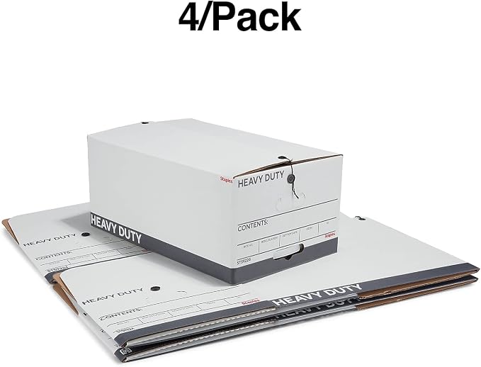 STAPLES Heavy Duty File Box, String and Button Lid, Legal, White/Gray, 4/Pack (TR59224) - Image 9