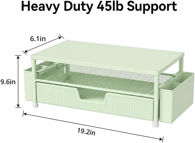 ECOLOVI Desk Organizer and Accessories, 2-Tier Computer Monitor Stand Rise with Storage Drawer & 2 Pen Holders, Laptop & Printer Stand for Desktop, Workspace Organizers for Office Supplies (Green) - Image 2