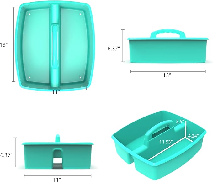 Storex 2-Compartment Large Craft Caddy – Multipurpose Classroom Organizer with Handle, Teal, 1-Pack (00959C06C) - Image 8