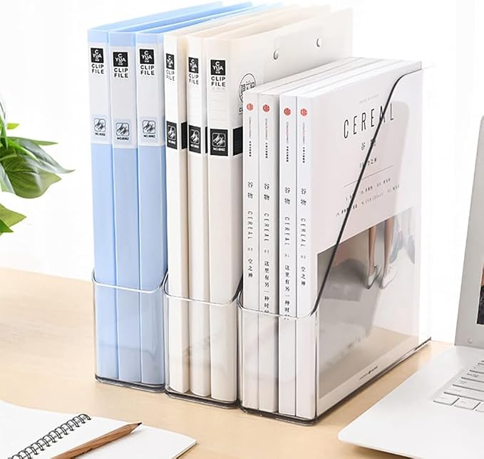 Magazine Holder, Clear Plastic Vertical File Magazine Organizer, Desktop File Magazine Book Storage Shelf for Office Desk (4PCS) - Image 6