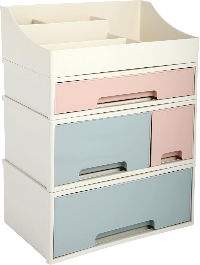 Makeup Organizer, Cosmetic Storage Box, [TCDF-09] Desktop Stationery, Remote Control Storage Box, Kitchen Spices Organizer Box, 4 Pieces 4 Drawers, 5 Slots, Blue, Pink and Green Assortment - Image 8