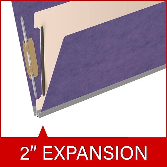 Ecom Folders Top Tab Pressboard Classification Folders | Legal Size 25 Pt Stock with 1 Divider | 2/5 Cut ROC Tab for Medical & Office Filing | 4 Filing Sections | Purple, Box of 10 - Image 7