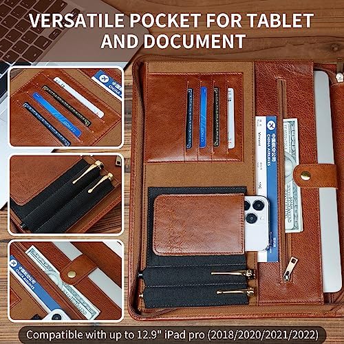 YIWEN Leather Portfolio with Handle, Zippered Front Pocket and Clip - Image 4