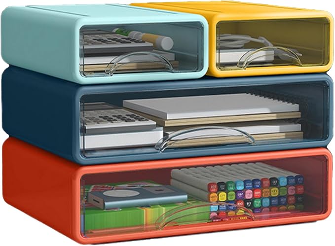 Desk Organizer with Drawers, Stackable Storage Drawers with Compartments Desktop Organization for Office Supplies, Makeup, Pencils, Tape, Erasers, Paperclips, Chargers (2S2M) by ZZFENGKR