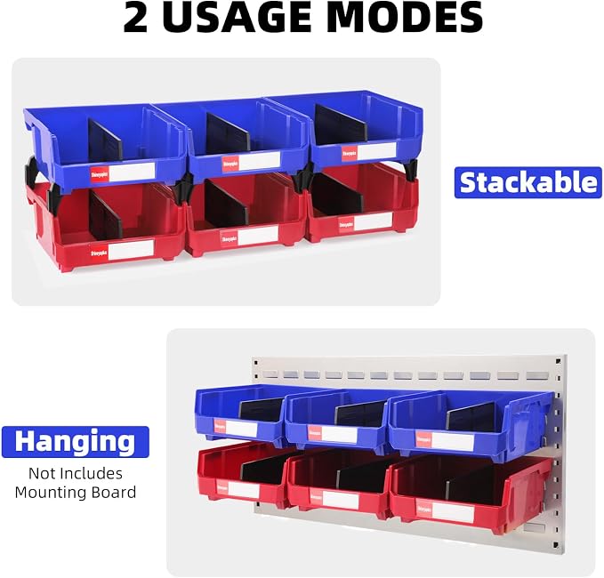 6 Packs Stackable Storage Bins, 11" x 11" x 5" Parts Bin, | Plastic Parts Organizr Bins for Garage, Pantry, Warehouse, Workbench, Hardware & Office - Image 5