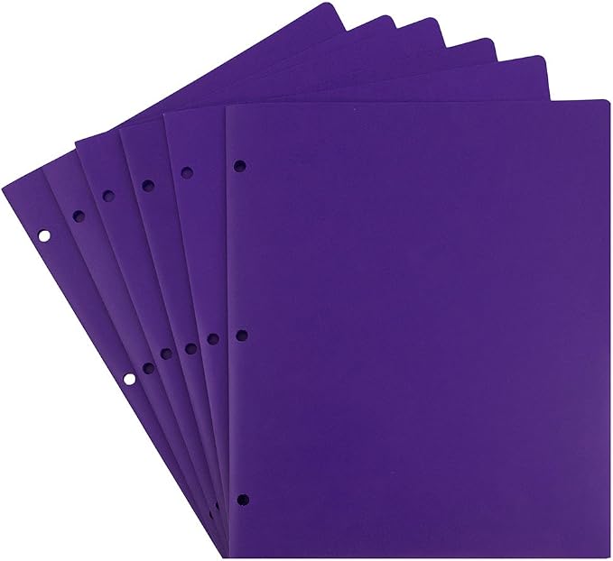JAM PAPER Heavy Duty Plastic 3 Hole Punch Pocket Folders - Extra Tough School Folders - Purple - 6/Pack - Image 3