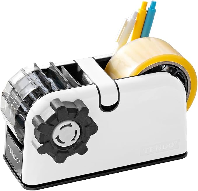 [TENDO°] TENDO Multi-Section Tape Dispenser, Custom Width Tape Cutter with 4 Cutting Sections, Built-in Safety Blade, Ergonomic Grip for Packing and Office Use, ZO-508(White) by TENDO