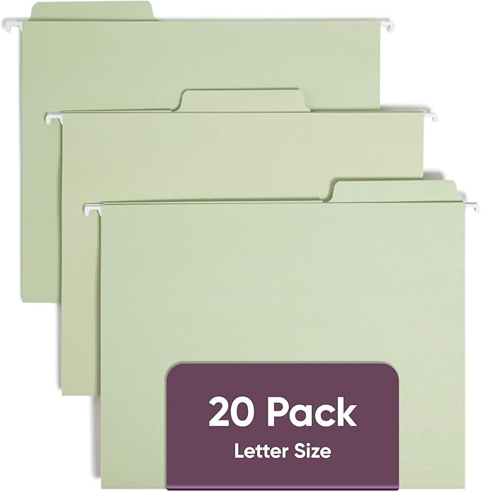 Smead FasTab Hanging File Folder, 1/3-Cut Built-in Tab, Letter Size, Moss, 20 Count (64082) by SMEAD