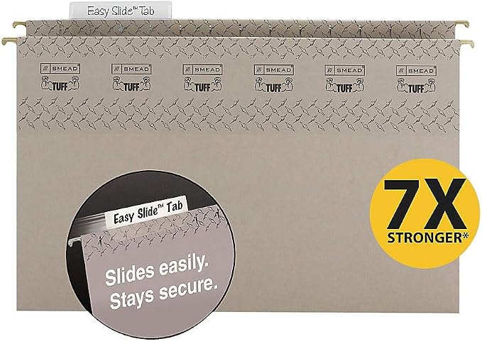 Smead TUFF Extra Capacity Box Bottom Hanging Folder, 1/3-Cut Easy Slide Tab, Steel Gray, 18 per Box (2" Expansion, Legal) by SMEAD
