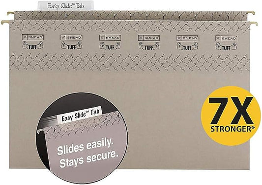 Smead TUFF Extra Capacity Box Bottom Hanging Folder, 1/3-Cut Easy Slide Tab, Steel Gray, 18 per Box (2" Expansion, Legal) by SMEAD