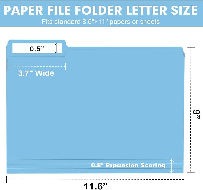 File Folder, RAZCC 250 Pack Colored File Folders, 1/3 Cut Tab File Folder Letter Size, Filing Folders with Tabs for Office School Business Use, Assorted 10 Colors - Image 2