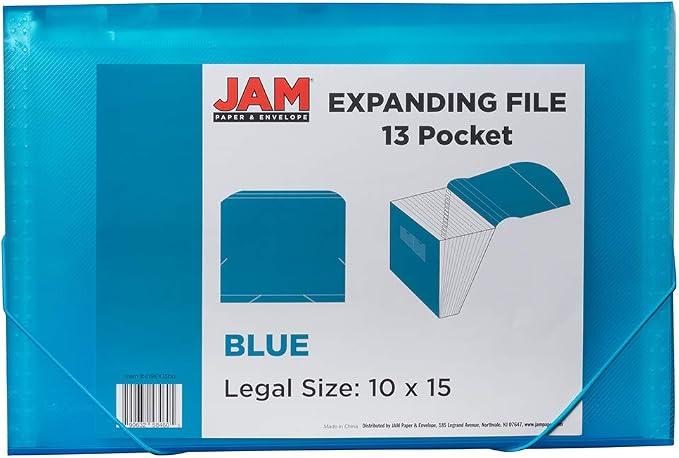 JAM PAPER Accordion Folders - 13 Pocket Plastic Expanding File - Legal Size - 10 x 15 - Blue - Sold Individually - Image 3