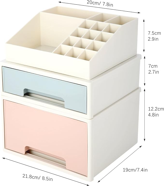 Desktop Organizer, Stationery Organizer Box, Pen/Pencil, Remote Control, Office Supplies, Business Card Holder, Free Combination, [TBF-05] w/ 2 Drawers + 16 Slots - Image 3