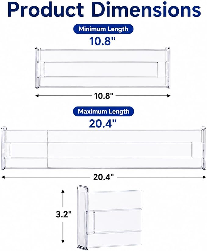 ASelected 6Pcs Drawer Dividers Adjustable Drawer Dividers (27.5-52Cm) Clear Plastic Drawer Dividers Are Used For Bedroom, Clothing, Kitchen Utensils, Bathroom And Office Storage - Image 2