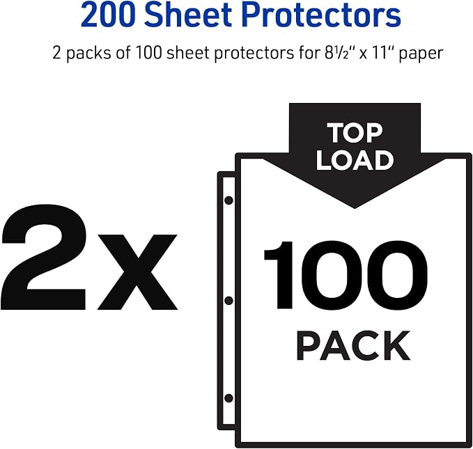 Avery Economy Weight Sheet Protectors, Acid Free, 8.5" x 11", 100 per Pack, 200 Clear Document Protectors Total (2-Pack of 75091) - Image 2