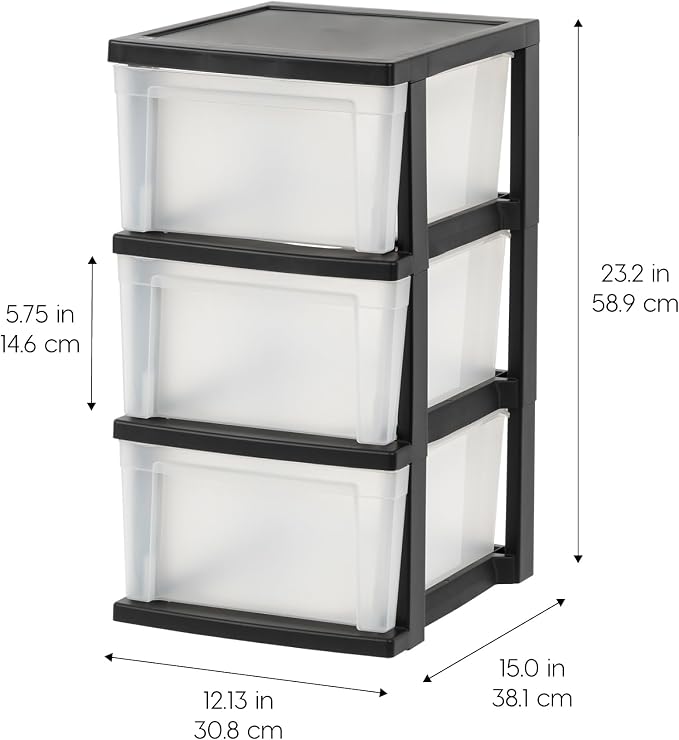 IRIS USA 3-Drawer Slim Narrow Storage Organizer, 2-Pack, Black/Clear | Organize craft supplies, school essentials, beauty items, and small household accessories with compact drawer storage - Image 3