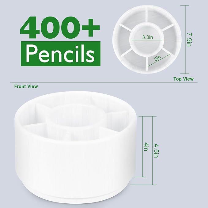 Bamboo Rotating Round Art Supply Organizer, Pencil Holder Desk Organizer | with 7 Compartments, Office Supplies Desktop Storage Caddy for Colored Pencils(white) - Image 2