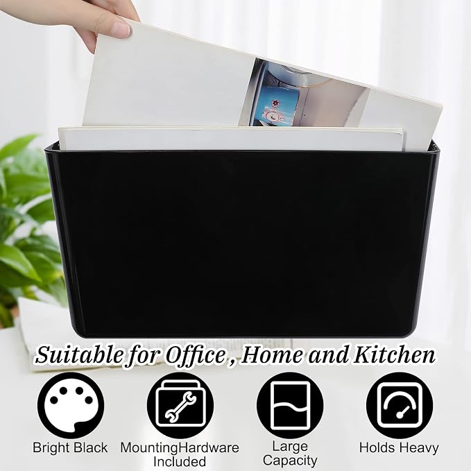 Colarr 8 Pcs Wall File Holder Organizer Plastic Wall Mount Mail Organizer with Screws Single Pocket Hanging Folder Paper Magazine Holder for Walls Office Home Classroom(Black) - Image 3