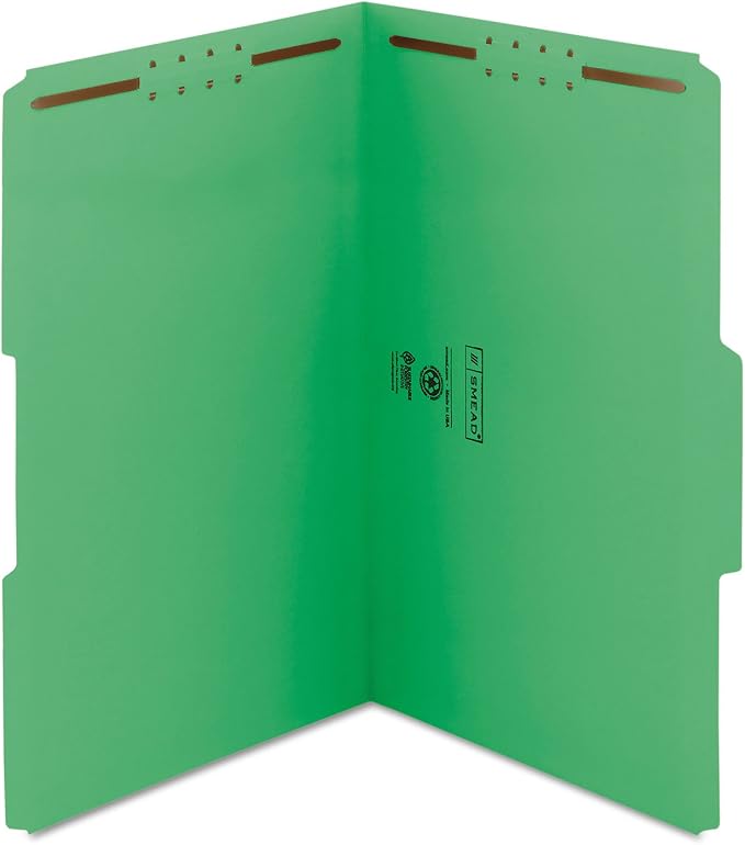 Smead Fastener File Folder, 2 Fasteners, Reinforced 1/3-Cut Tab, Legal Size, Green, 50 per Box (17140) (Pack of 1) - Image 2
