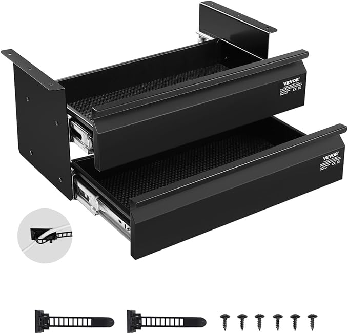 VEVOR Under Desk 2 Layer Slide Out Drawer, 16 inch Under Desk Pull-out Drawer for Home Office Sit Stand Workstation, Black by VEVOR