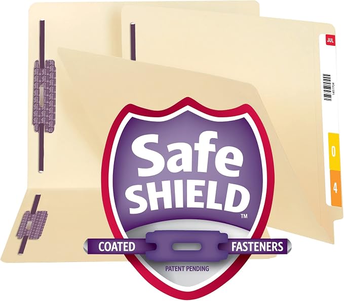 Smead End Tab Fastener File Folder with SafeSHIELD Fasteners, Shelf-Master Reinforced Straight-Cut Tab, 2 Fasteners, Letter Size, Manila, 50 per Box (34117) (Pack of 5) - Image 2