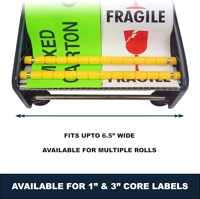 MDJ by Excell Manual Label Sticker Dispenser with 4 Suction Cups Base for Tabletop, Adjustable holder for multiple rolls for Office, Home, School, Warehouse, Easy Peel Off, Fits up to 6.5" Wide Labels - Image 4